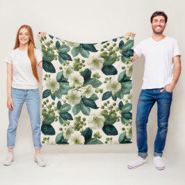 Manta Polar Patrón floral verde botánico crema
