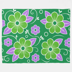 Manta Polar Patrón floral verde y púrpura decorativo