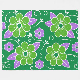 Manta Polar Patrón floral verde y púrpura decorativo