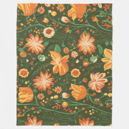 Manta Polar Patrón floral vibrante con flores Naranja y amaril