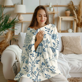 Manta Polar Patrón floral vintage azul