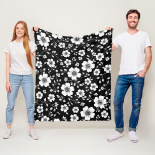 Manta Polar Patrón floral vintage blanco y negro sin fisuras (