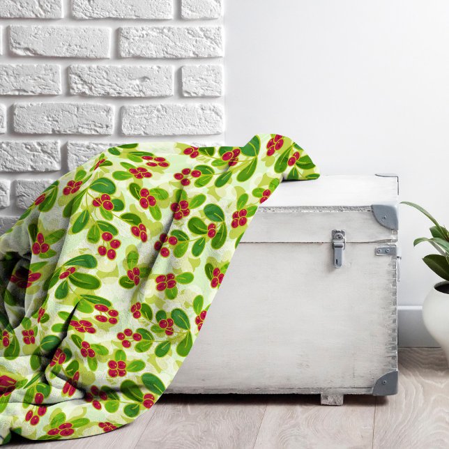 Manta Polar Patrón Fruta de Cranberry Festial, Verde (Festive Cranberry Pattern Fleece Blanket)