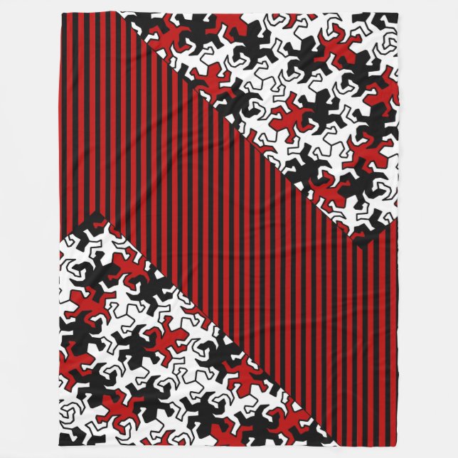 Manta Polar Patrón Geckos Mosaico - blanco negro rojo (Anverso)