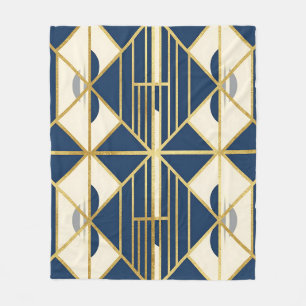 Manta Polar Patrón geométrico Art Déco en azul marino y dorado