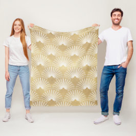 Manta Polar Patrón geométrico Art-deco en oro y blanco