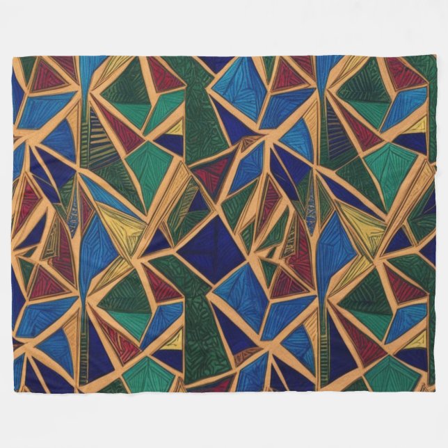 Manta Polar Patrón geométrico azul vibrante, verde y rojo (Frente (Horizontal))