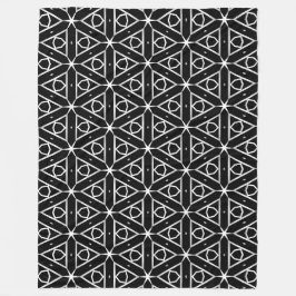 Manta Polar Patrón geométrico blanco y plateado negro