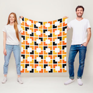 Manta Polar Patrón geométrico cuadrado negro amarillo naranja
