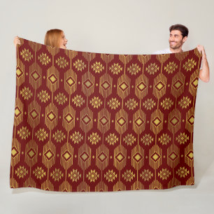 Manta Polar Patrón geométrico de ikat étnico rojo y oro