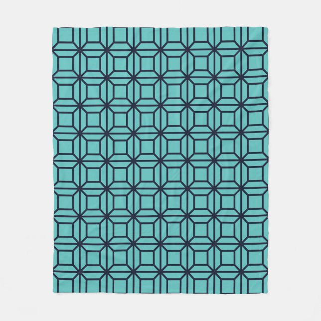 Manta Polar Patrón geométrico de ilusión óptica cuadrada azul (Anverso)