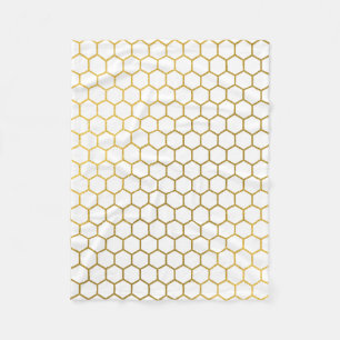 Manta Polar Patrón geométrico del hexágono blanco y dorado