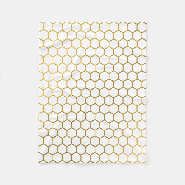 Manta Polar Patrón geométrico del hexágono blanco y dorado (Anverso)