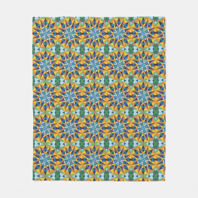 Manta Polar Patrón geométrico fractal azul y amarillo (Anverso)
