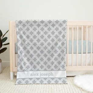 Manta Polar Patrón geométrico gris y blanco: bebé personalizad