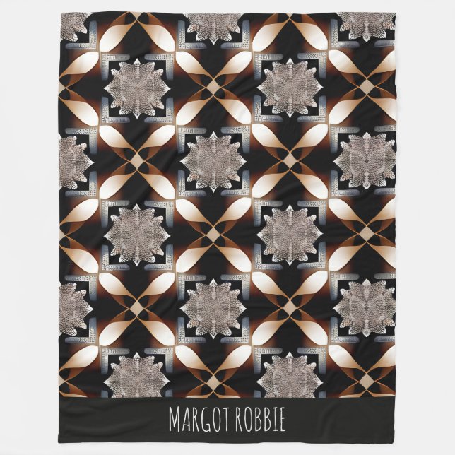 Manta Polar Patrón geométrico marrón marroquí tradicional (Anverso)