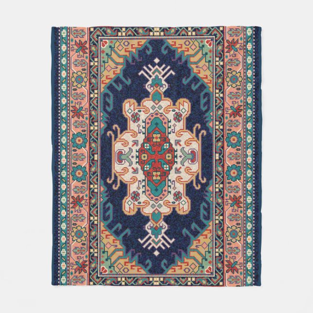 Manta Polar Patrón geométrico marroquí persa Tabriz negro (Anverso)