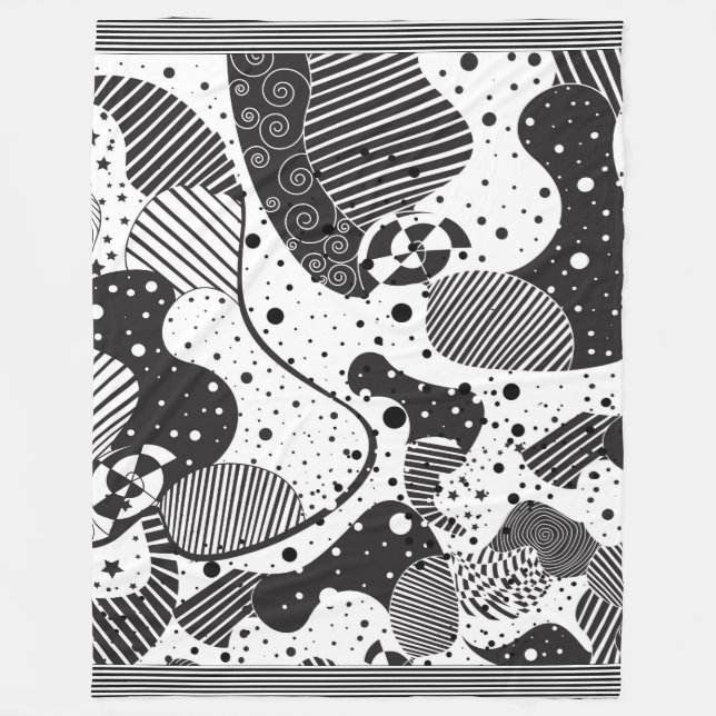 Manta Polar Patrón geométrico moderno en blanco y negro (Anverso)