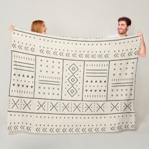 Manta Polar Patrón geométrico tribal de marfil negro Boho mo