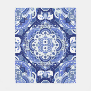 Manta Polar Patrón geométrico vintage de colores azules. Indo