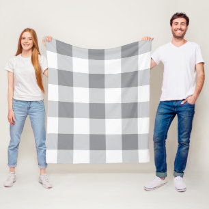 Manta Polar Patrón Gingham Gris Y Blanco