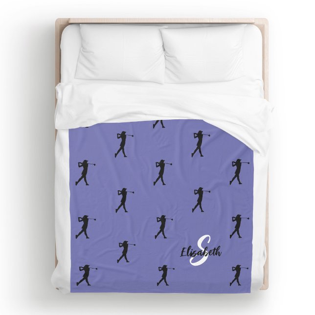 Manta Polar Patrón Golfer Monogramado Periwinkle Blue Fleece (Golfer Pattern Monogrammed Name & Initial Periwinkle Blue Fleece Blanket Unique Golf Gift For Her)
