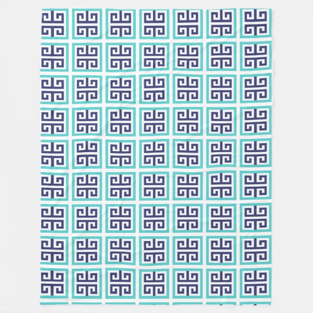 Manta Polar Patrón griego Navy Blue Aqua (Anverso)