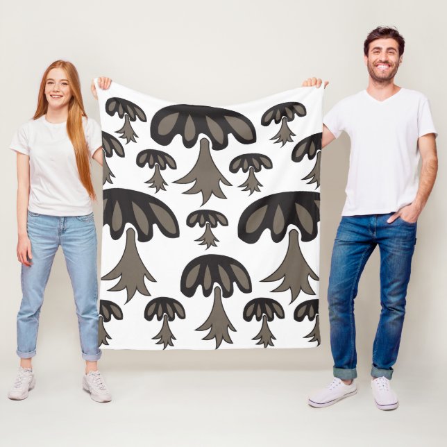 Manta Polar Patrón gris negro de hongos (In situ)