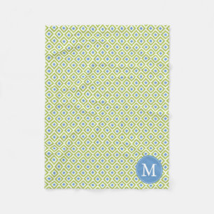 Manta Polar Patrón Ikat de diamantes azul verde monogramado