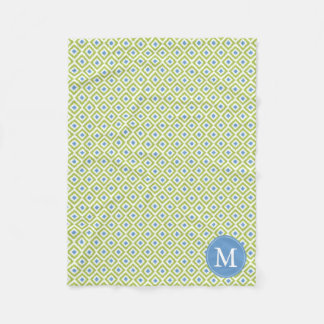Manta Polar Patrón Ikat de diamantes azul verde monogramado