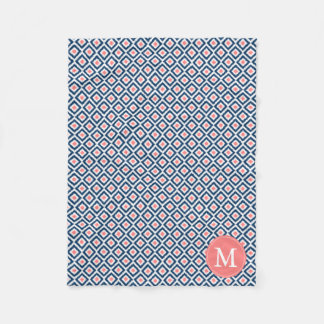 Manta Polar Patrón Ikat de diamantes de coral azul monogramado