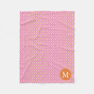 Manta Polar Patrón Ikat de diamantes de mandarina rosados mono