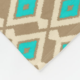 Manta Polar Patrón Ikat - Turquesa, Taupe y Beige