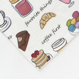 Manta Polar Patrón ilustrado de café y comida de confort