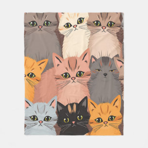 Manta Polar Patrón Ilustrado de Caritas de Gatos Adorables