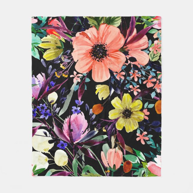 Manta Polar Patrón ininterrumpido de acuarela floral. Diferent (Anverso)