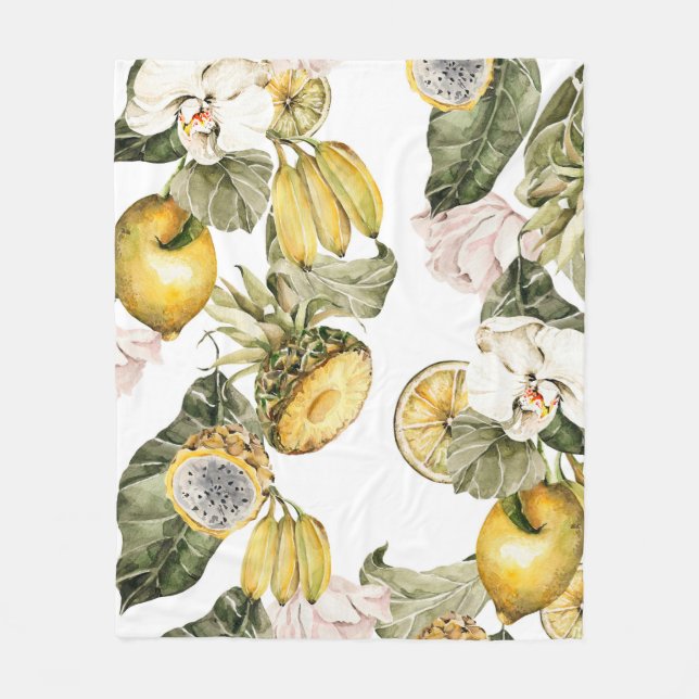 Manta Polar Patrón ininterrumpido de acuarela floral. Pintado  (Anverso)