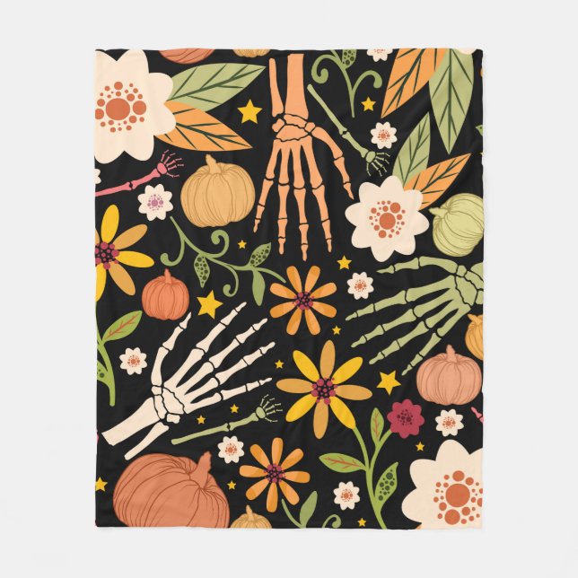 Manta Polar Patrón ininterrumpido de Halloween con huesos y fl (Anverso)