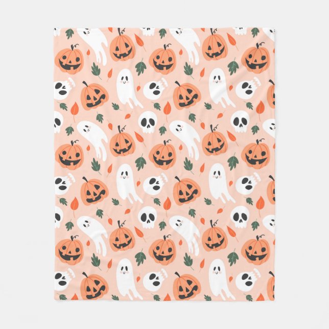 Manta Polar Patrón Jack-O-Lantern y fantasma (Anverso)
