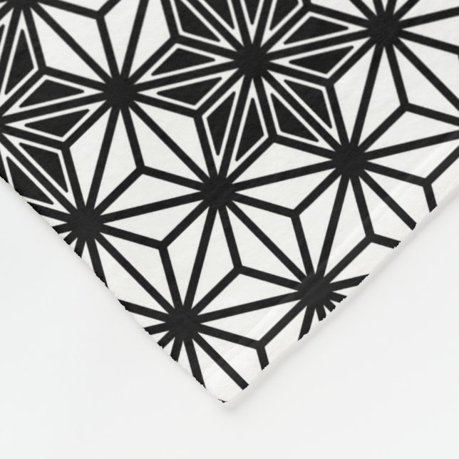 Manta Polar Patrón japonés de Asanoha - blanco y negro (Esquina)