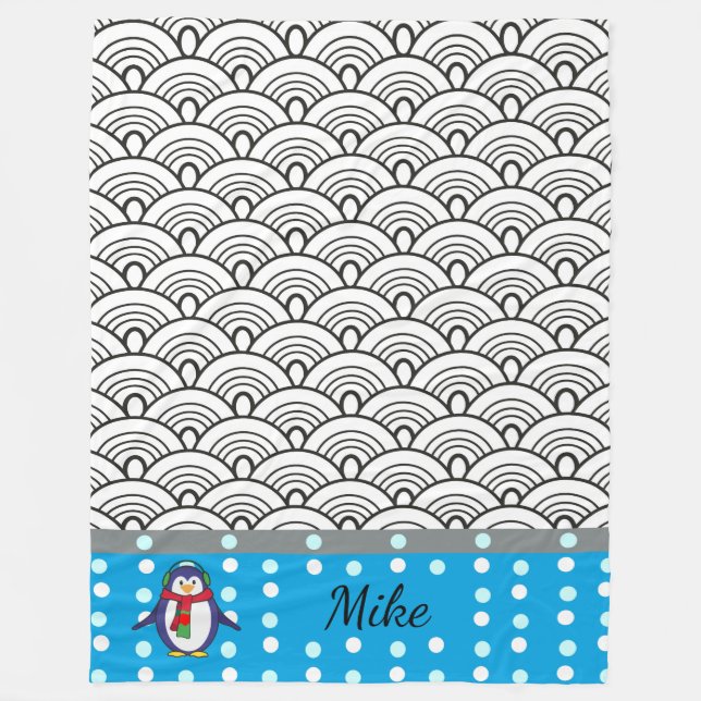 Manta Polar patrón japonés Doodles, pingüino, su nombre (Anverso)