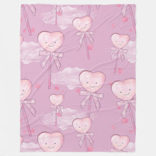 Manta Polar Patrón Kawaii Heart Lollipop - Púrpura Pastel