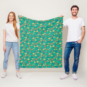 Manta Polar Patrón lindo beige rosa turquesa mariposa verde