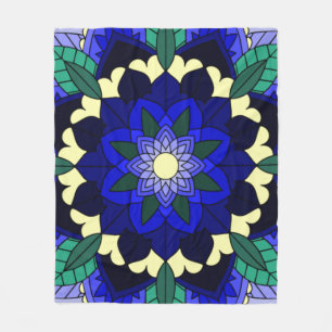 Manta Polar Patrón Mandala 02 en azul oscuro