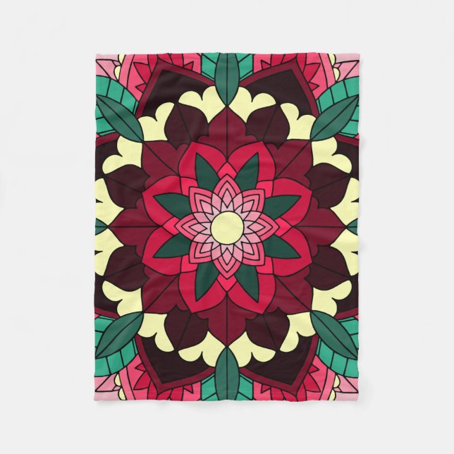 Manta Polar Patrón Mandala 02 en rosa profundo (Anverso)