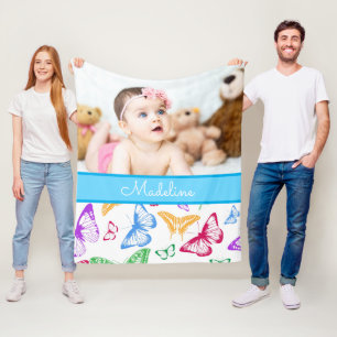 Manta Polar Patrón mariposa de nombre y foto Personalizado