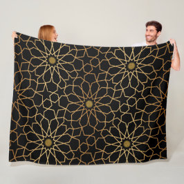 Manta Polar Patrón marroquí moderno dorado negro mediterráneo