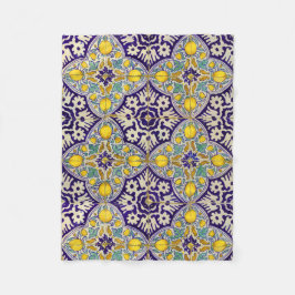 Manta Polar Patrón mediterráneo azul Flores amarillas