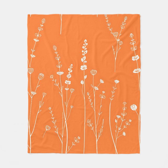 Manta Polar Patrón Mínimo de Flor Silvestre Naranja Quemada (Anverso)