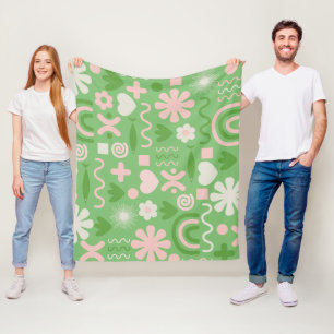 Manta Polar Patrón miscelánico natural Lime Verde y Rosa